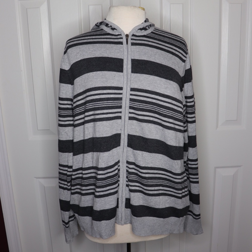 Croft & Barrow Striped Hoodie XL Black and Grey